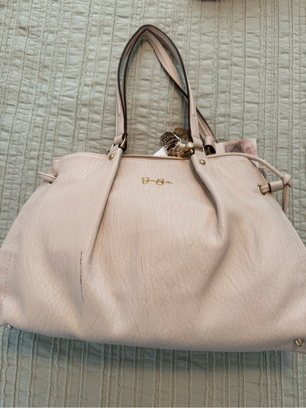 Jessica Simpson Blush Pink Women's Leather Tote Bag with Gold Accent